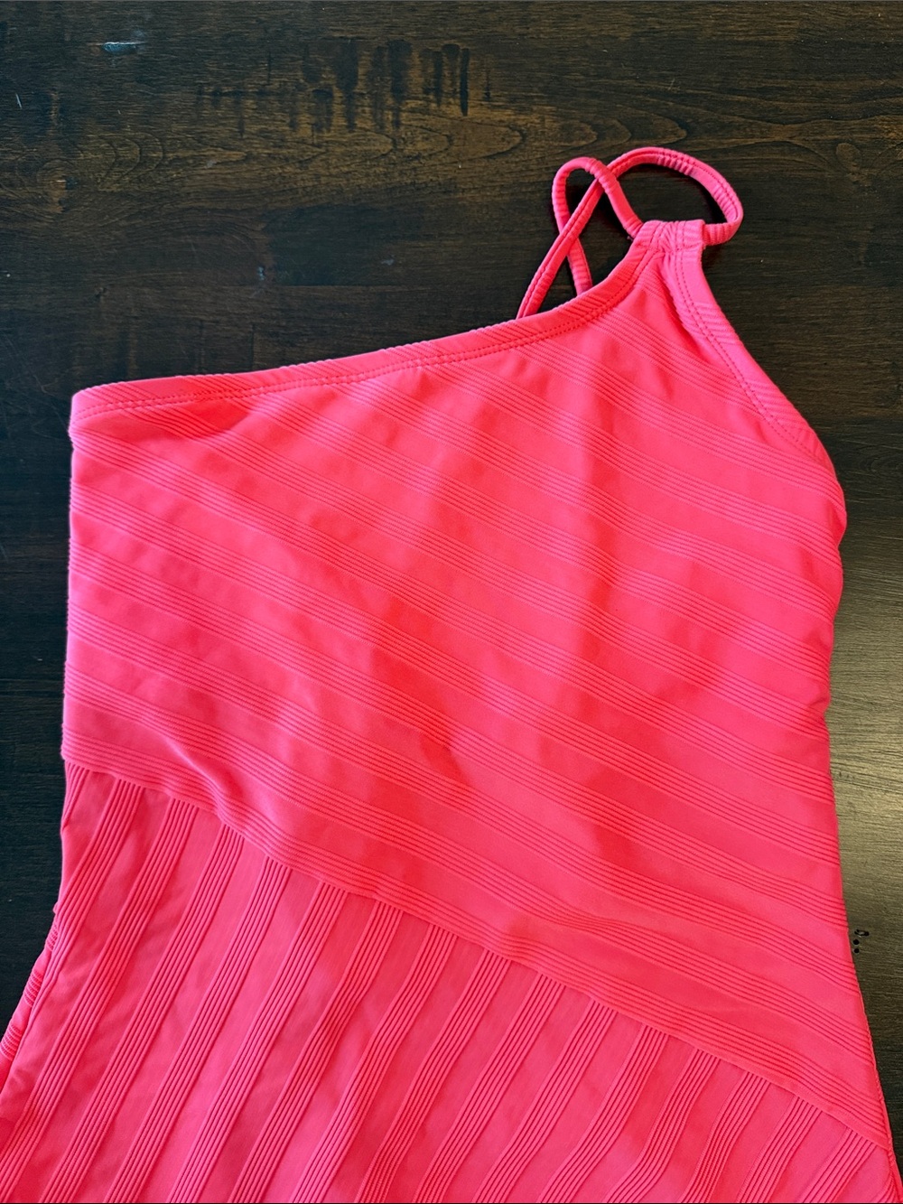 One-Shoulder Ribbed Pink Swimsuit - Picture 4 of 5